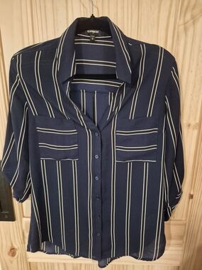 Express Navy Stripe Button-Up Blouse